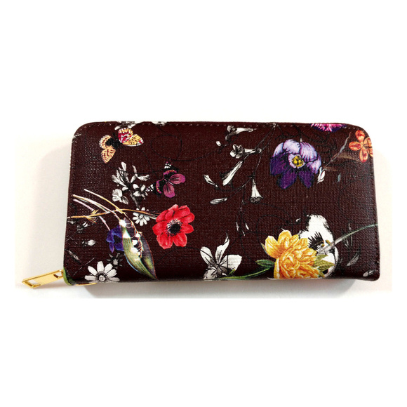 Wallet Womens Clutch Zip Up Wristlet Maroon Floral - Picture 3 of 5